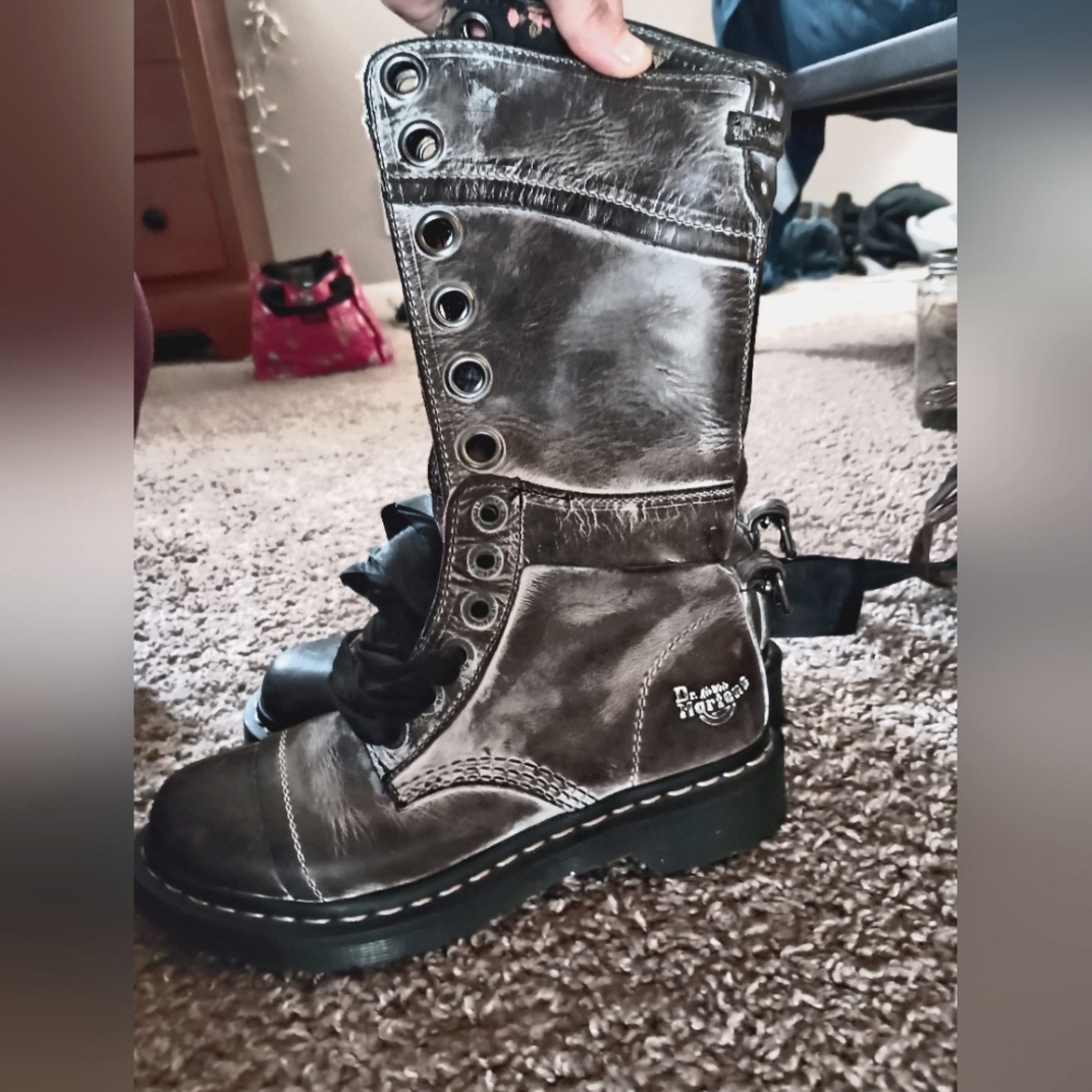 High top gray Ribbon laced Dr. Martins
